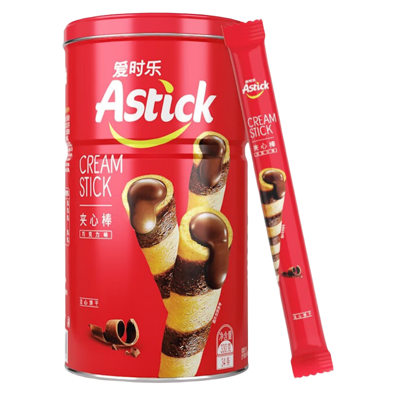 爱时乐（Astick） 夹心棒(注心饼干）休闲零食小吃蛋卷 巧克力味 330g*2罐