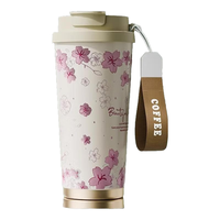 天喜保温杯女生高颜值陶瓷内胆咖啡杯子随行杯吸管水杯便携办公水杯 粉樱花 520ml 升级陶瓷控温
