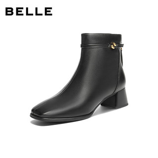 百丽（Belle）气质羊皮时装靴女2025冬高跟通勤优雅短靴3LI44DD5 黑色-单里 36