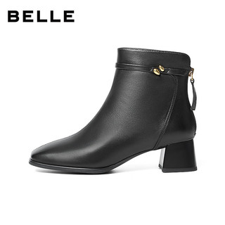百丽（Belle）气质羊皮时装靴女2025冬高跟通勤优雅短靴3LI44DD5 黑色-单里 36