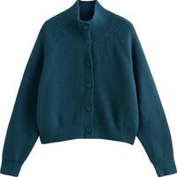 初语高领毛衣女2024年秋冬复古插肩袖厚暖毛织外套 湖蓝色 S