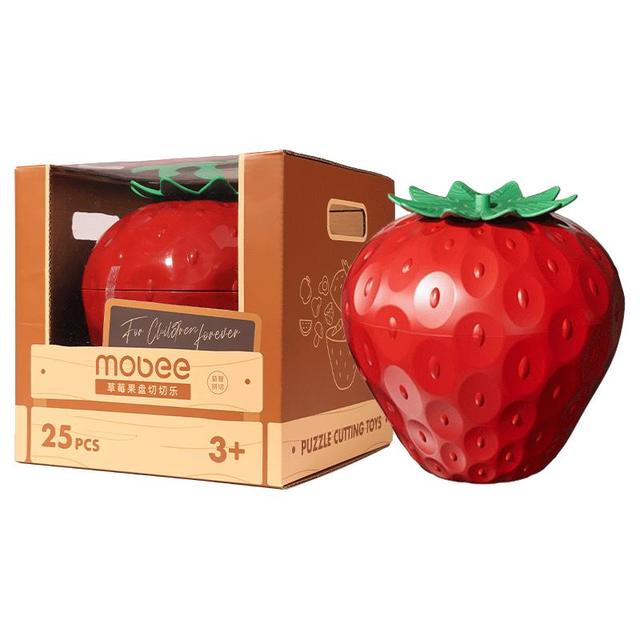 mobee 水果切切乐玩具 可剥皮 果蔬切切乐25件｜草莓桶套装
