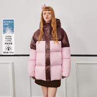 GREEN BELT 撞色羽绒服连帽女冬季通勤百搭白鸭绒休闲面包服上衣外套