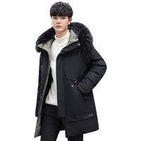 雅鹿羽绒服男2025冬季中长款貉子毛领保暖加厚时尚冬季外套 黑色 XL (180)