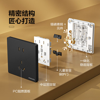 飞利浦（PHILIPS）开关插座86型正斜五孔暗装插座带开关S20哑光黑电脑空调插座面板 空白面板 弱电类
