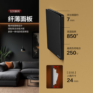 飞利浦（PHILIPS）开关插座86型正斜五孔暗装插座带开关S20哑光黑电脑空调插座面板 空白面板 弱电类