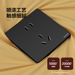飞利浦（PHILIPS）开关插座86型正斜五孔暗装插座带开关S20哑光黑电脑空调插座面板 空白面板 弱电类
