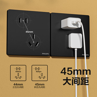 飞利浦（PHILIPS）开关插座86型正斜五孔暗装插座带开关S20哑光黑电脑空调插座面板 空白面板 弱电类