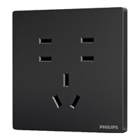 飞利浦（PHILIPS）开关插座86型正斜五孔暗装插座带开关S20哑光黑电脑空调插座面板 七孔 插座
