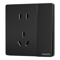 飞利浦（PHILIPS）开关插座86型正斜五孔暗装插座带开关S20哑光黑电脑空调插座面板 一开单控五孔 插座