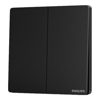 飞利浦（PHILIPS）开关插座86型正斜五孔暗装插座带开关S20哑光黑电脑空调插座面板 二开单控 开关