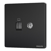 飞利浦（PHILIPS）开关插座86型正斜五孔暗装插座带开关S20哑光黑电脑空调插座面板 电视+电脑(6类) 弱电类