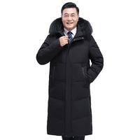 恒源祥品牌男装 中老年人长款过膝羽绒服男加厚中年爸爸大码爷爷冬季大衣冬装外套百搭 加长款 黑色 185 适合160-175斤