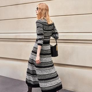 BCBGMAXAZRIA 【初剪羊毛混纺】线性语言花纱小香风针织连衣裙25秋冬
