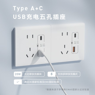 罗格朗（LEGRAND）开关插座 简悦系列 86型墙壁插座 10A五孔带双USB插座