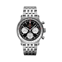 百年灵(BREITLING)航空计时B01自动机械男士手表蓝色41瑞士机械表 黑色-精钢表带