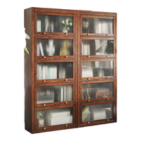 家逸实木书柜书架家用客厅玻璃门展示柜文件柜收纳储物柜落地书橱防尘 单柜五层