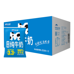 天润 纯牛奶 新疆浓缩M枕早餐奶全脂牛奶袋装 200g*12袋