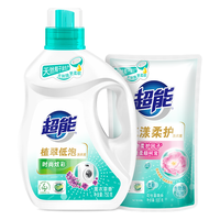 超能 洗衣液花漾柔护家庭组合实惠装无刺激更柔软 花悦蔷薇香机洗专用 1瓶+1袋补充装