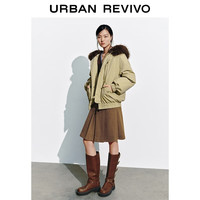 UR2025冬季女装琥珀流光风休闲毛领连帽羽绒服UYL150111 卡其 (偏宽松) XS
