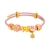 i do 新年5D硬金在逃公主蝴蝶结粉色潘多拉金手链女