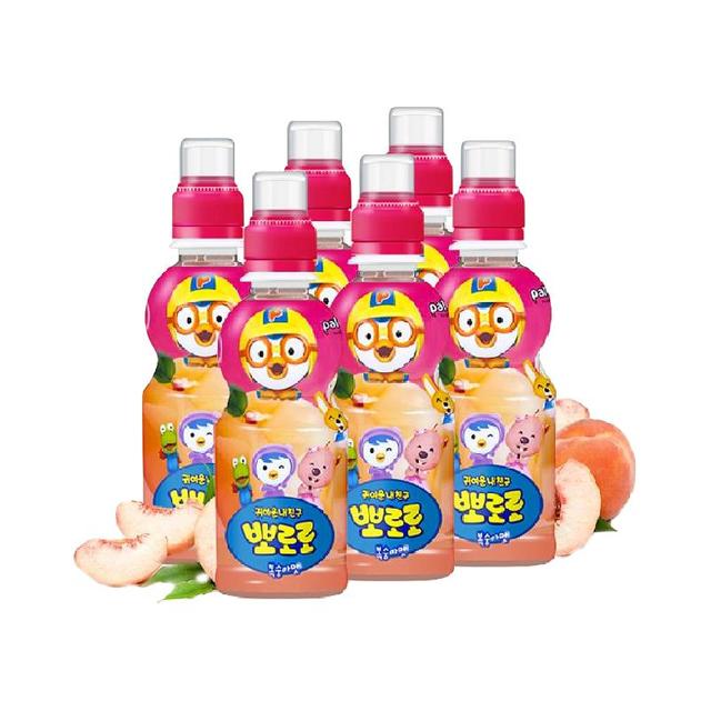 Pororo 啵乐乐儿童饮料果汁饮料水蜜桃味235ml*6瓶韩国进口饮品啵啵乐
