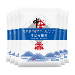 中盐 无碘精制食用盐400g*6袋未加碘盐不加碘盐井矿细盐盐巴家用食盐 精制食用盐（未加碘）400g*6袋