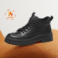 博斯绅威 BOSS SUNWEN BOSSSUNWEN 冬季真皮加绒休闲皮鞋男士时尚高帮板鞋软底保暖棉鞋