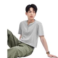 佐丹奴亨利衫男春季纯棉针织纯色基础款亨利领短袖t恤男01023418 03 中花灰 XXL 加加大码