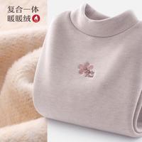 迪士尼 【7A抗菌】女童打底衫秋冬内搭加厚儿童长袖t恤中大童加绒上衣