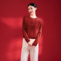 保暖服饰、超V会员：珍贝 复古蕾丝系列~高支纱提花工艺圆领女士羊绒衫针织开衫新年红