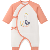 YeeHoO英氏婴儿夹棉连体衣秋冬保暖长袖宝宝内衣男童女童包屁衣2024 撞色卡通鹅【和蛤款】 52cm（0-1个月）