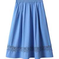 茵曼（INMAN）孔雀蓝蕾丝镂空刺绣半身裙2026春季女装宽松a字中长裙 孔雀蓝 S