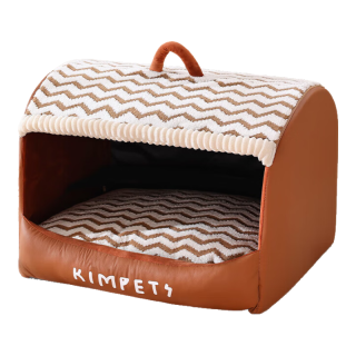 KimPets 狗窝冬天保暖封闭式安全感冬季狗睡觉的窝狗床四季通用可拆洗窝 抽屉窝洛米棕 S 37
