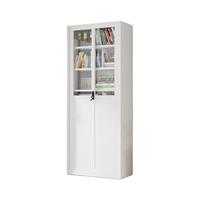 埔盾轻奢移门书柜拉门玻璃门展示柜铁艺书架落地收纳柜带锁 0.8米宽推拉书柜玻铁