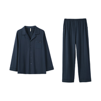 安之伴 睡衣男春秋亲肤纯棉简约纯色休闲男士家居服可外穿 黑兰 L