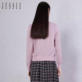 JESSIE减龄V领显瘦短款长袖绵针织开衫女春 杏色 L