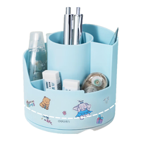得力（deli）旋转收纳笔筒 桌面文具办公分格收纳手机支架附贴纸 蓝色PK414 旋转笔筒（手机支架）-蓝色