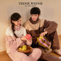 TEENIE WEENIE 小熊羊羔绒睡衣 男女款加绒加厚家居服 奶霜粉 M