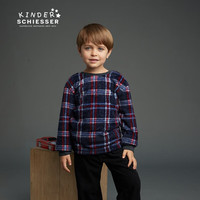 舒雅 儿童童装男童毛绒格子长袖长裤家居服套装