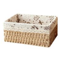 屋里屋外桌面收纳筐客厅玄关钥匙杂物盒茶几零食储物盒仿藤护肤化妆品篮 木色小号18*12*10cm