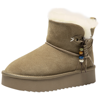 千百度（C.BANNER）厚底串珠雪地靴女2025冬季加绒保暖棉鞋暖暖靴 卡其色 35 (225mm)