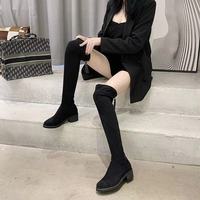 升级版时尚厚底加绒高筒显瘦羊京绒过膝百搭长靴粗跟弹力靴瘦瘦靴