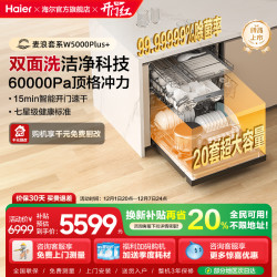 海尔 麦浪洗碗机W5000Plus 双面洗 20套 钢琴黑 嵌入式全自动消毒洗碗机