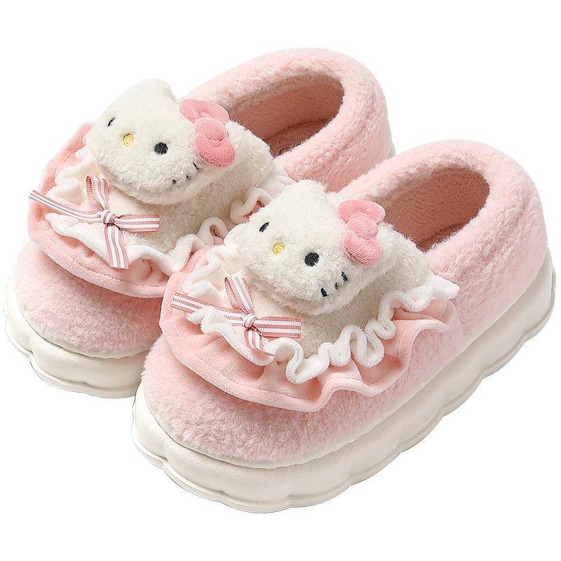 HelloKitty猫棉拖鞋女士冬季包跟2023可爱毛毛加绒月子棉鞋女