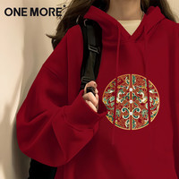one more加绒卫衣女士冬季2025加厚红色上衣马年本命年衣服Y