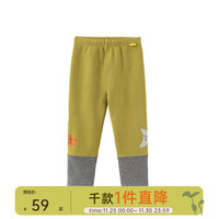 papa 爬爬 秋冬新品儿童裤子无骨撞色打底裤加绒弹力保暖 绿色-加绒款 100 cm
