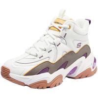 斯凯奇(Skechers)冬季女鞋加绒保暖老爹鞋2023高帮休闲鞋防滑运动鞋舒适熊猫鞋 白色/多彩色-WMLT/小一码 36.5