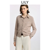 LILY2025冬羊毛混纺圆领撞色绣花休闲通勤驼色针织开衫短款女 706驼色 L