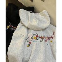 超火@花卉刺绣【薄款/加绒】美式连帽卫衣女春秋冬时尚宽松外套潮